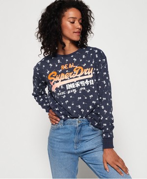 Superdry Ditsy Beach crew Női Pulóver Kék | YMSZJ9462